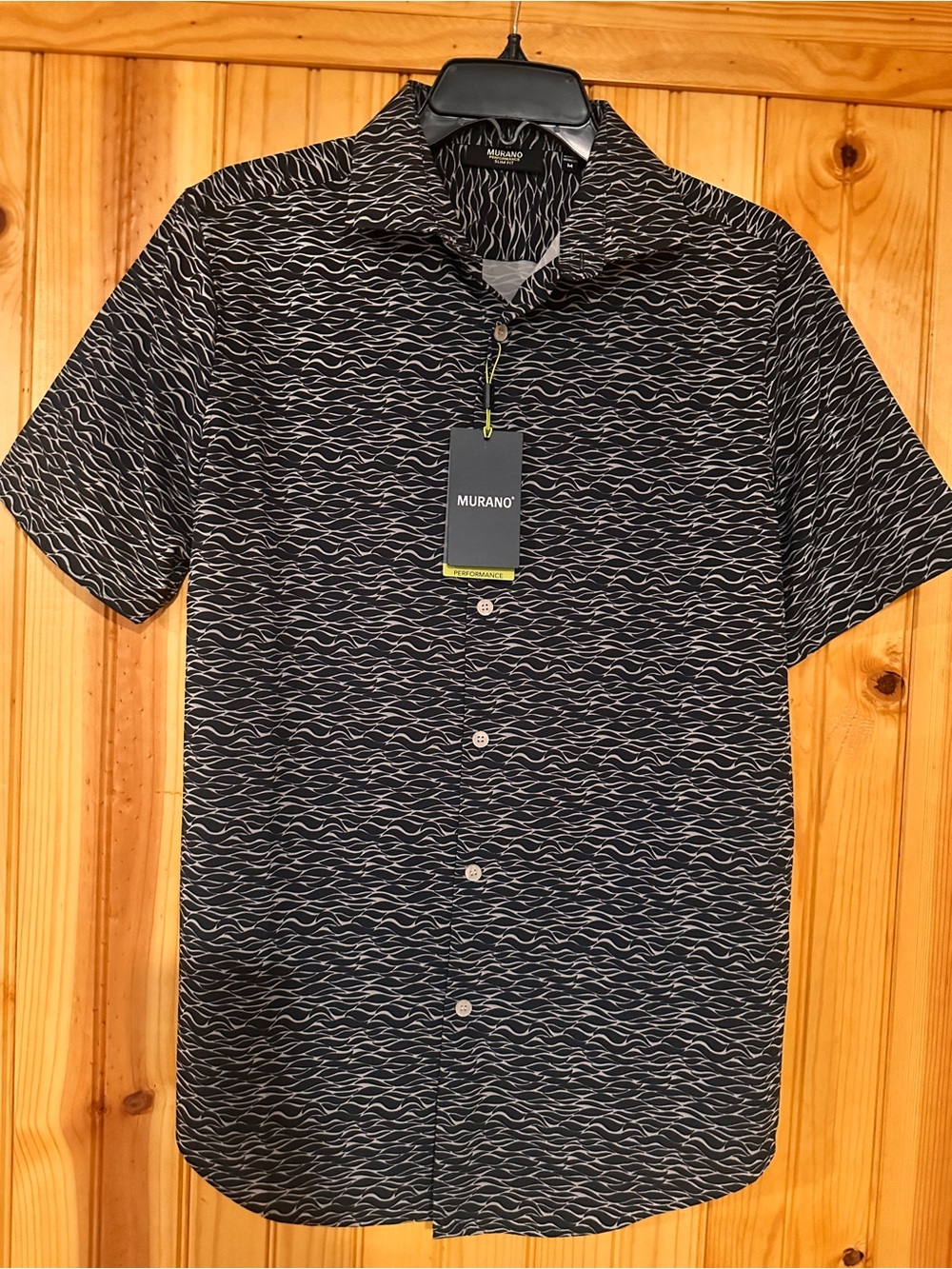 Men’s Performance Slim Fit Short Sleeve Shirt, modern button up black M NWT $69